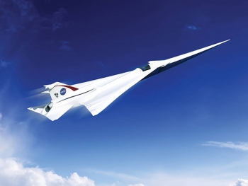 This is an artistâ��s concept of a possible Low Boom Flight Demonstration Quiet Supersonic Transport (QueSST) X-plane design. Credits: Lockheed Martin